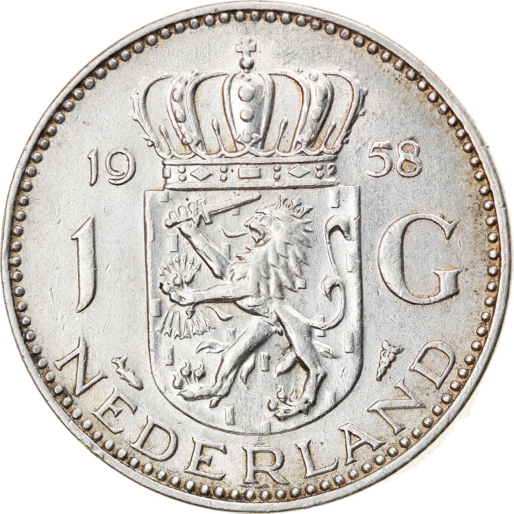 Coin, Netherlands, Juliana, Gulden, 1958, EF(40-45), Silver, KM:184