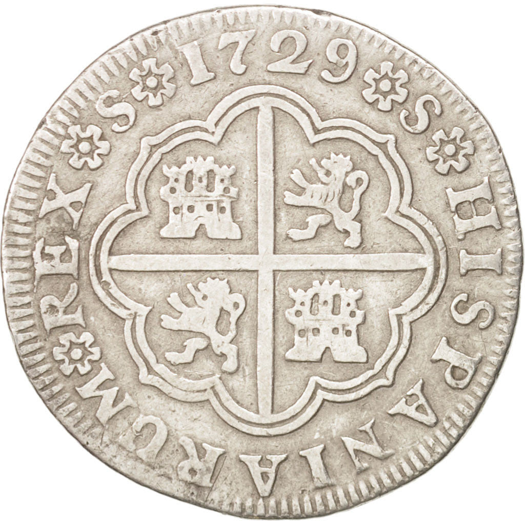 SPAIN, 2 Reales, 1729, Seville, KM #340, EF(40-45), Silver, 5.59