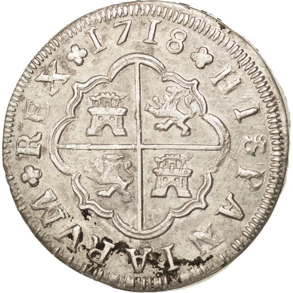 SPAIN, 4 Reales, 1718, Seville, KM #309, AU(50-53), Silver, 11.33