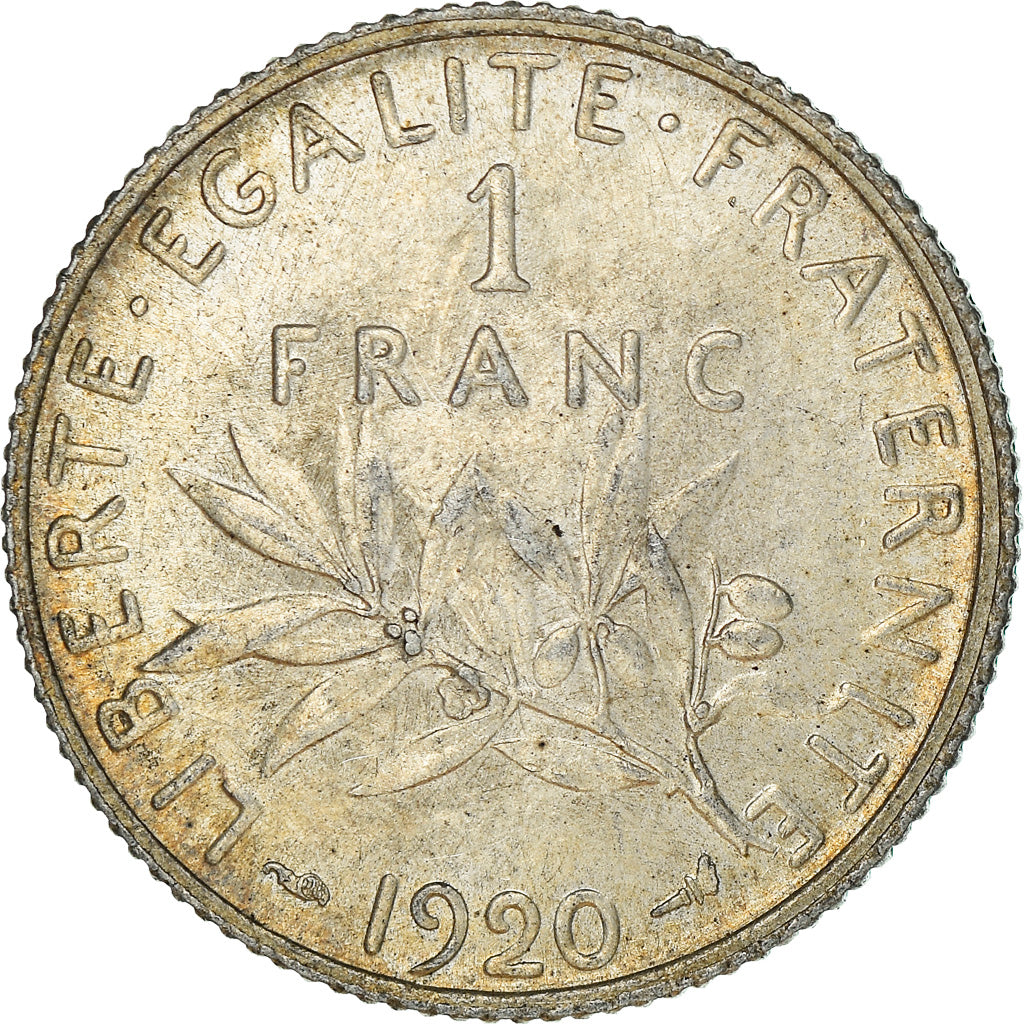 Coin, France, Semeuse, Franc, 1920, Paris, AU(55-58), Silver, KM:844.1