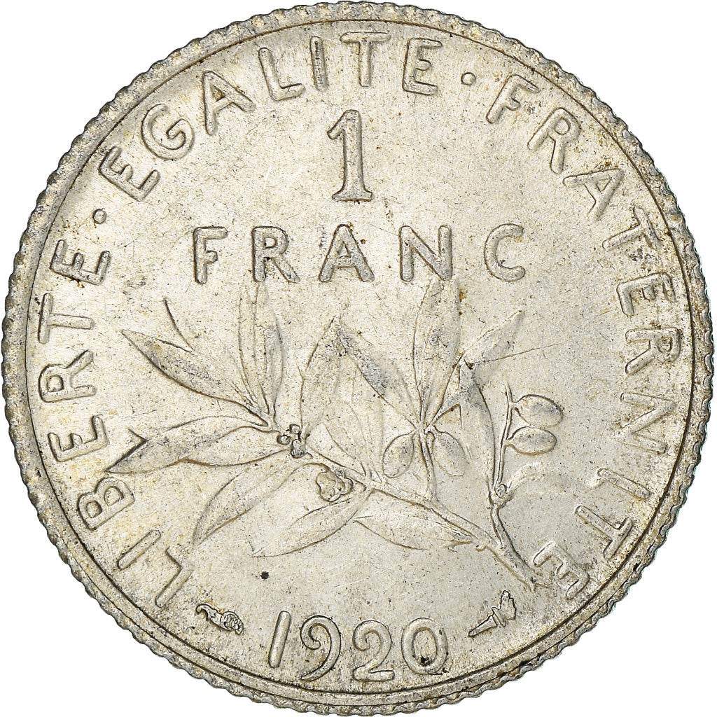 Coin, France, Semeuse, Franc, 1920, Paris, AU(55-58), Silver, KM:844.1