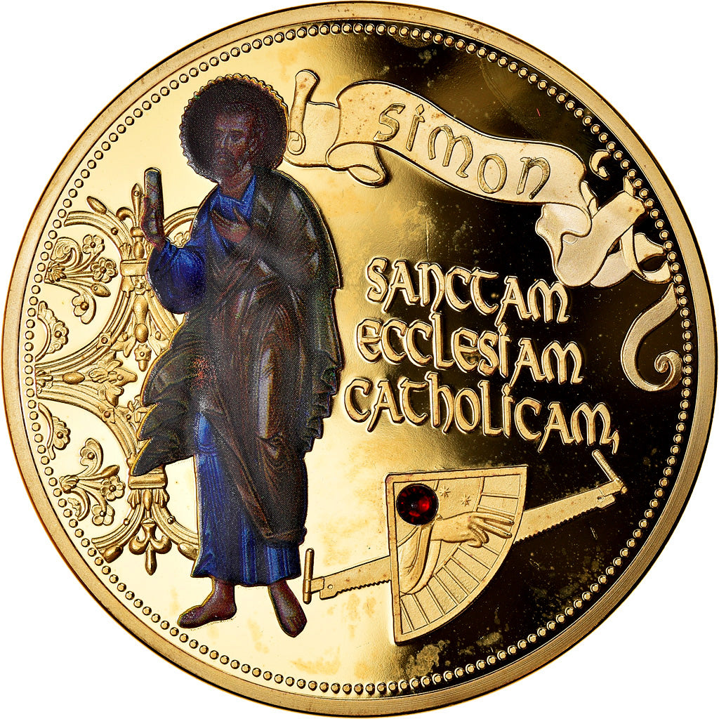 France, Medal, Les 12 Apôtres - Simon, MS(65-70), Copper Gilt