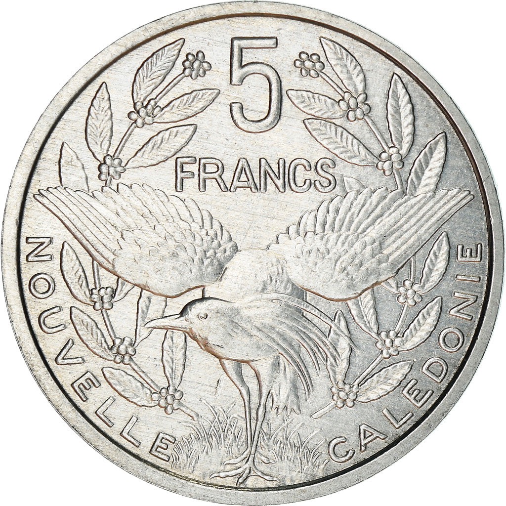Coin, New Caledonia, 5 Francs, 1996, Paris, AU(55-58), Aluminum