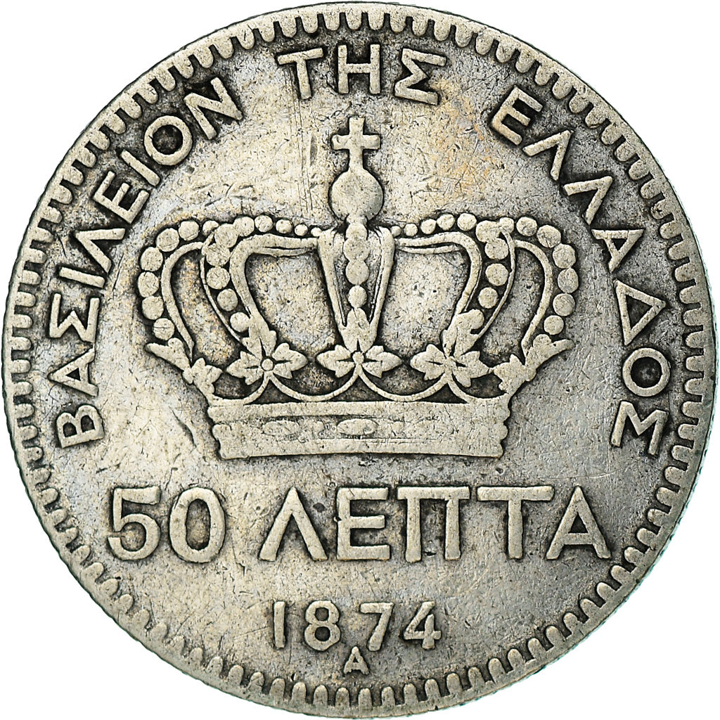 Coin, Greece, George I, 50 Lepta, 1874, Athens, VF(30-35), Silver, KM:37