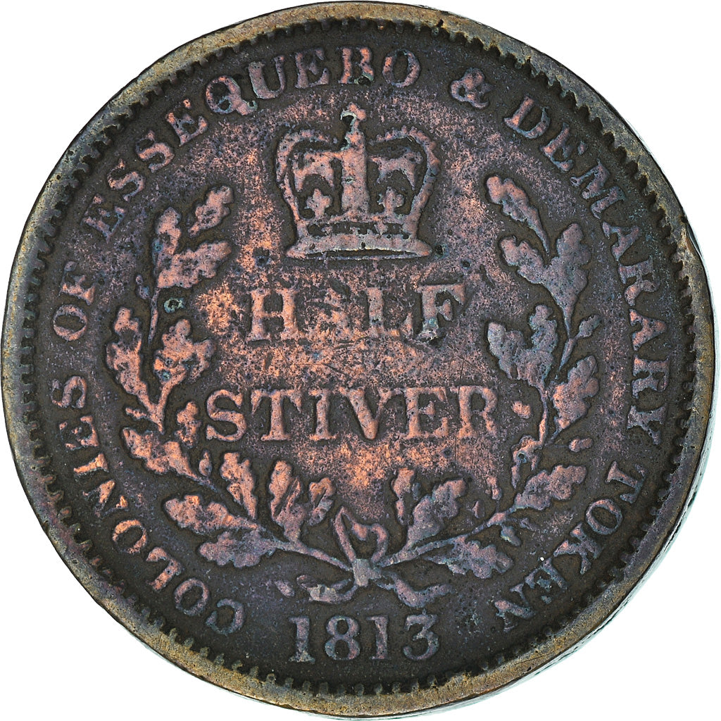 Moeda, Guiana, 1/2 Stiver, 1813, VF(30-35), Cobre, KM:9