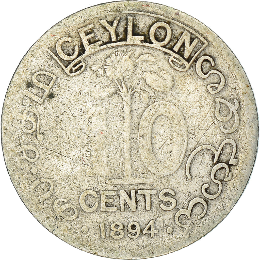 Monnaie, Ceylon, Victoria, 10 Cents, 1894, TB, Argent, KM:94