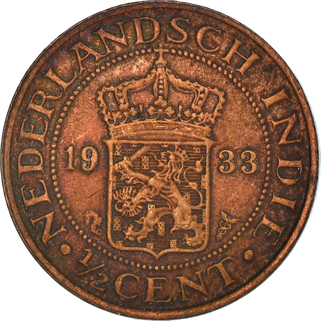 Coin, NETHERLANDS EAST INDIES, Wilhelmina I, 1/2 Cent, 1933, Utrecht, Caduceus