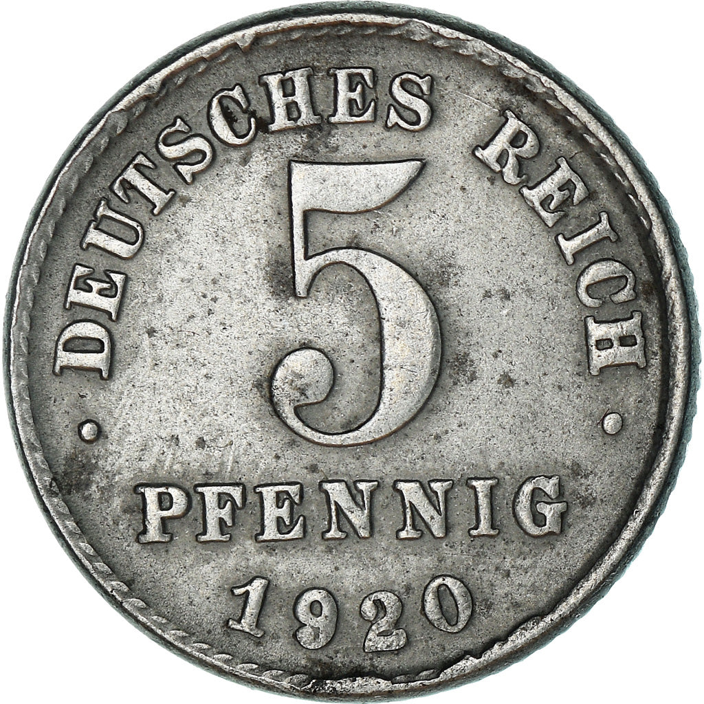 Coin, GERMANY - EMPIRE, 5 Pfennig, 1920, Stuttgart, AU(50-53), Iron, KM:19