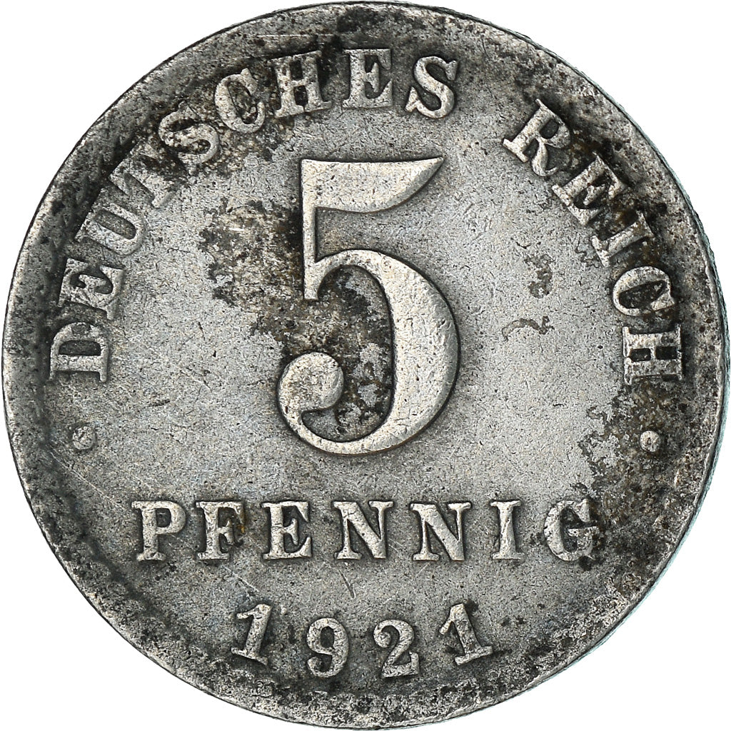 Moneta, GERMANIA - IMPERO, 5 Pfennig, 1921, Berlin, BB, Ferro, KM:19