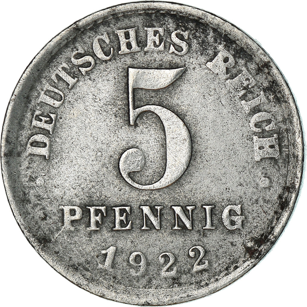Münze, GERMANY - EMPIRE, 5 Pfennig, 1922, Stuttgart, S+, Iron, KM:19