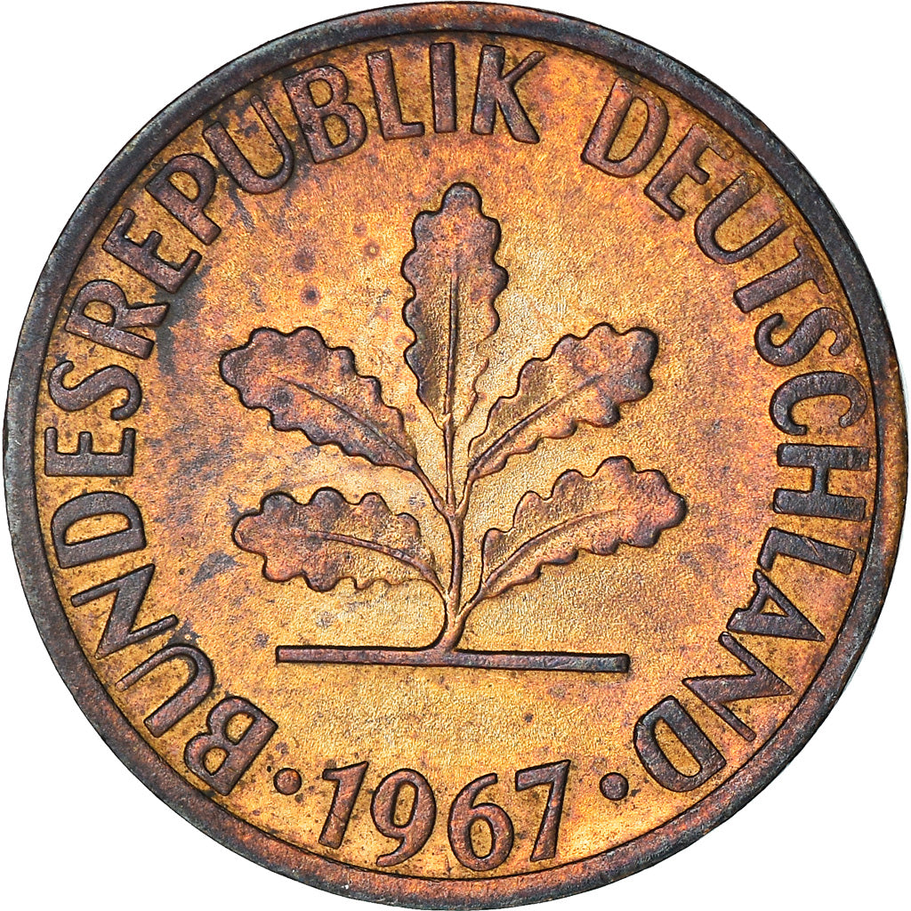 Coin, GERMANY - FEDERAL REPUBLIC, 2 Pfennig, 1967, Karlsruhe, EF(40-45), Bronze