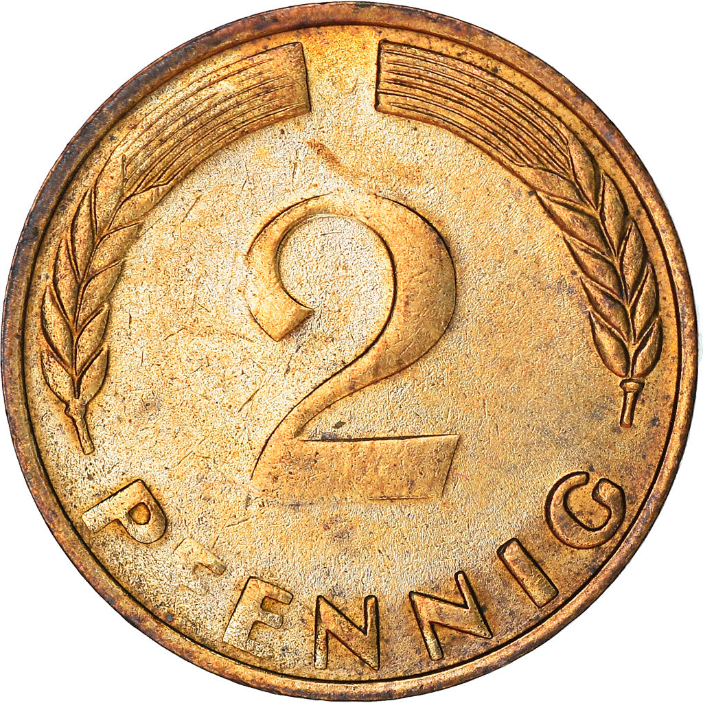 Coin, GERMANY - FEDERAL REPUBLIC, 2 Pfennig, 1967, Karlsruhe, EF(40-45), Bronze