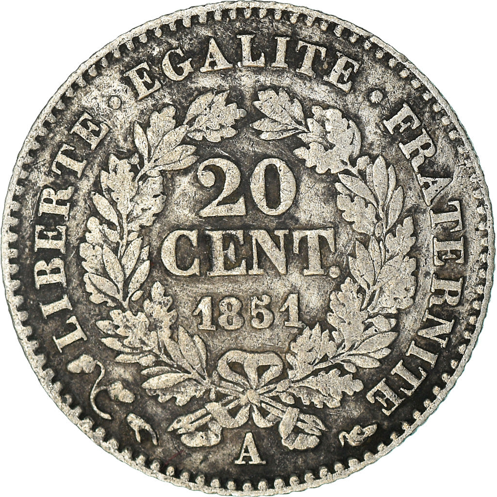 Münze, Frankreich, Cérès, 20 Centimes, 1851, Paris, S+, Silber, KM:758.1