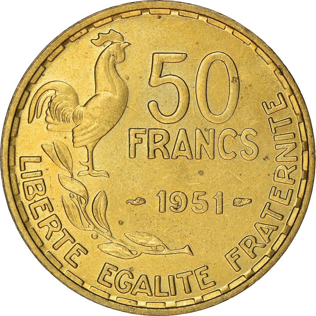 Moeda, França, Guiraud, 50 Francs, 1951, Paris, AU(50-53), Alumínio-Bronze