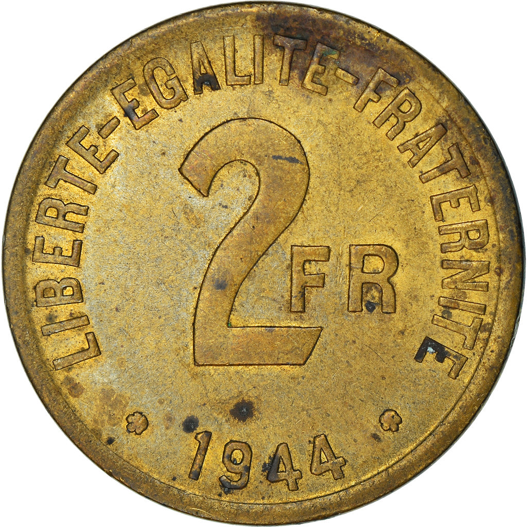 Moneta, Francia, France Libre, 2 Francs, 1944, Philadelphia, BB, Ottone, KM:905