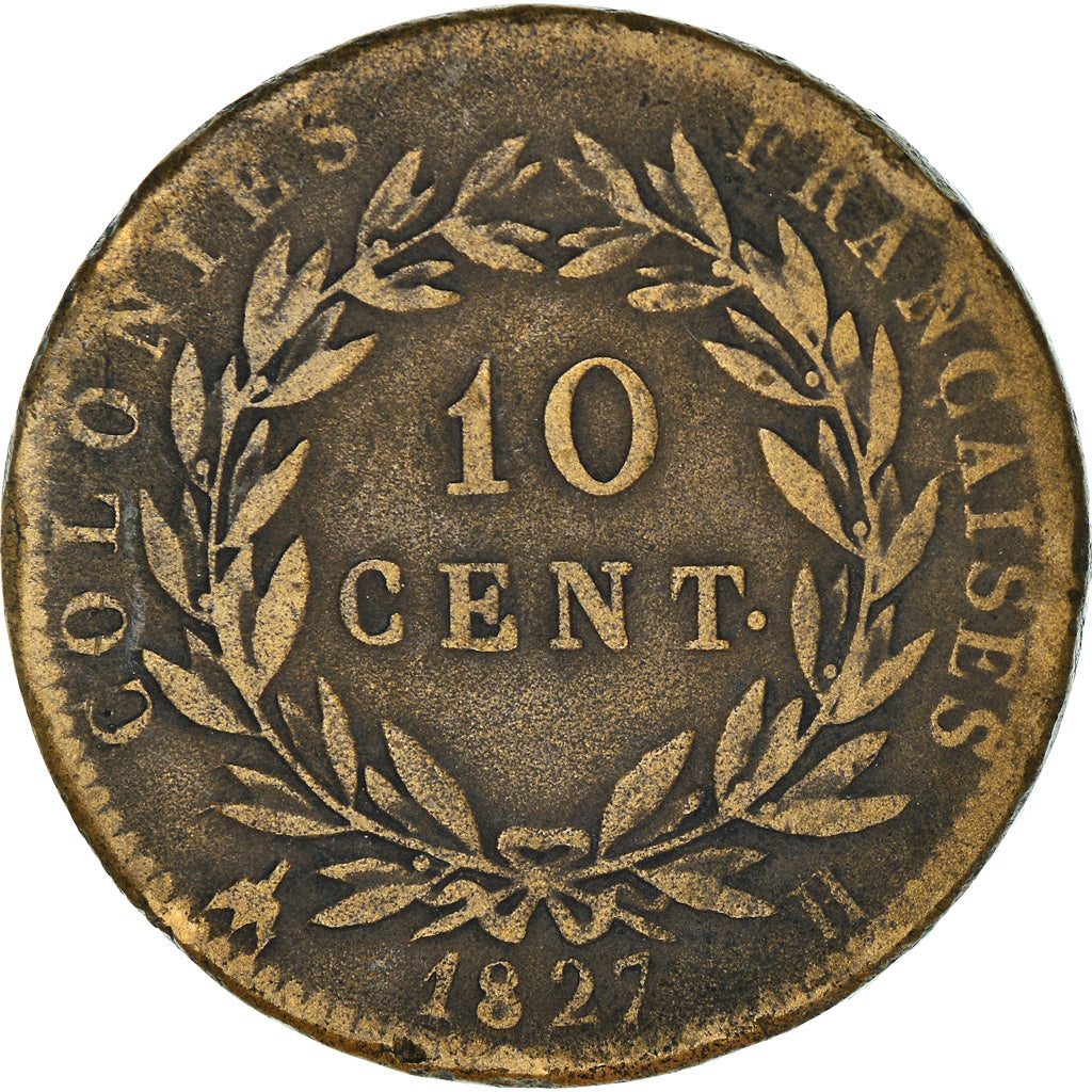 Coin, FRENCH COLONIES, Charles X, 10 Centimes, 1827, La Rochelle, EF(40-45)
