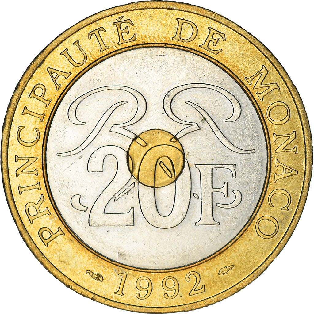 Moneta, Monaco, Rainier III, 20 Francs, 1992, SPL-, Tri-metallico, KM:165
