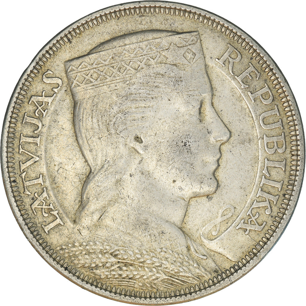 Moneta, Łotwa, 5 Lati, 1929, EF(40-45), Srebro, KM:9