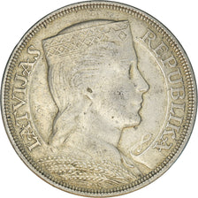 Moneta, Łotwa, 5 Lati, 1929, EF(40-45), Srebro, KM:9