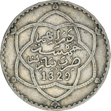 Coin, Morocco, 'Abd al-Hafiz, 1/2 Rial, 5 Dirhams, 1911, bi-Bariz, Paris