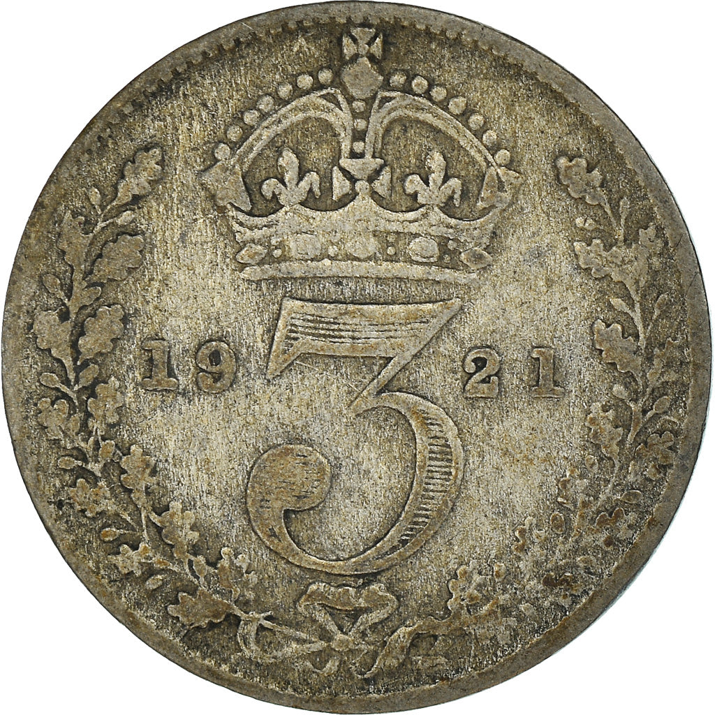 Moneda, Gran Bretaña, George V, 3 Pence, 1921, BC+, Plata, KM:813a