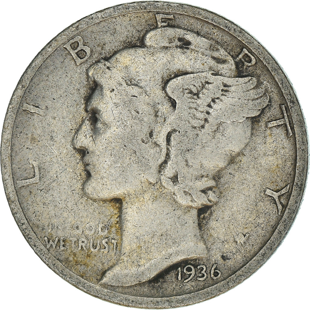 Coin, United States, Mercury Dime, Dime, 1936, U.S. Mint, Philadelphia