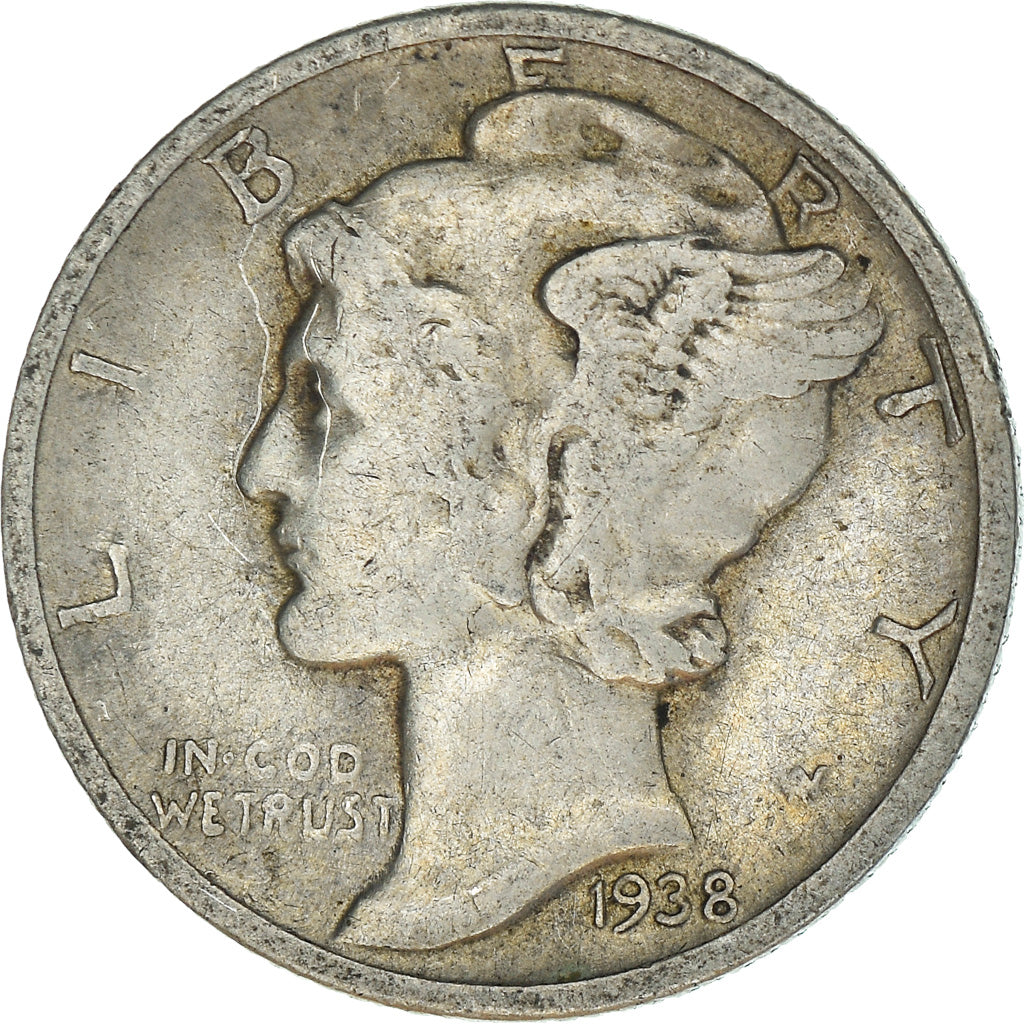 Coin, United States, Mercury Dime, Dime, 1938, U.S. Mint, Denver, VF(30-35)