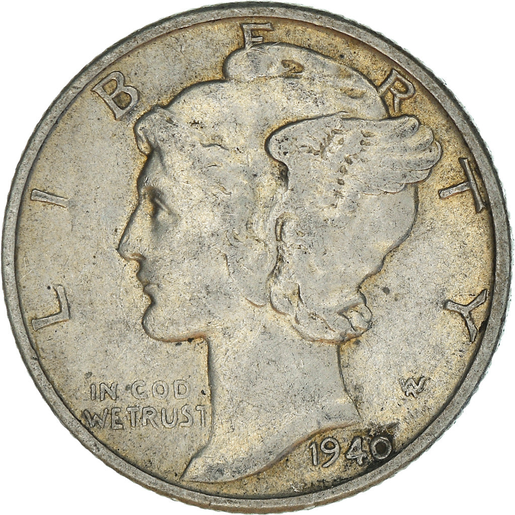 Moneta, Stati Uniti, Mercury Dime, Dime, 1940, U.S. Mint, Philadelphia, BB+