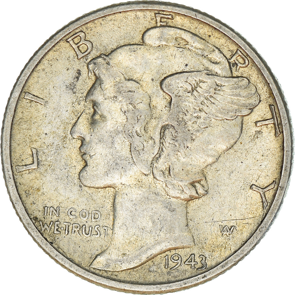 Coin, United States, Mercury Dime, Dime, 1943, U.S. Mint, Philadelphia