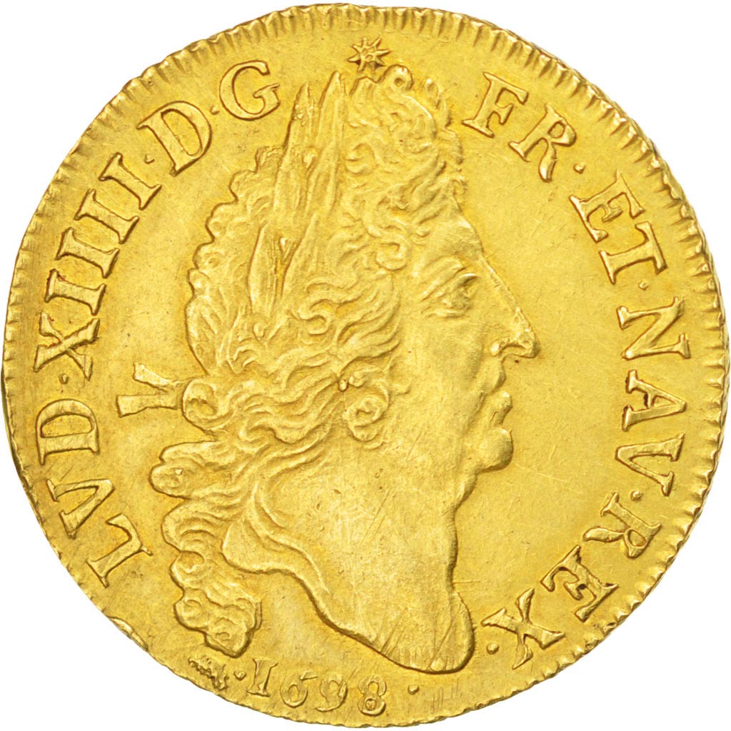 FRANCE, Double louis d'or aux 4 L, 2 Louis D'or, 1698, Lyon, KM #303.6,...