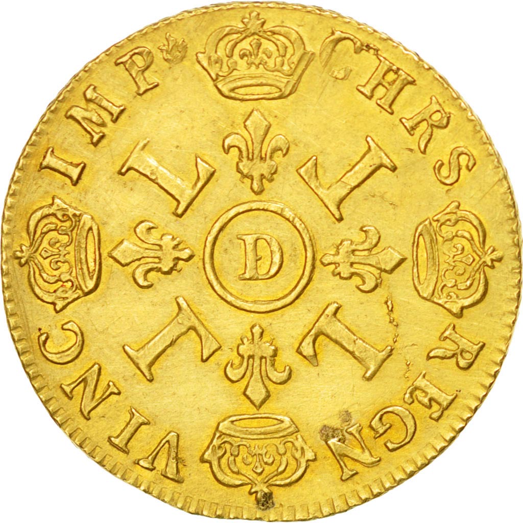 FRANCE, Double louis d'or aux 4 L, 2 Louis D'or, 1698, Lyon, KM #303.6,...