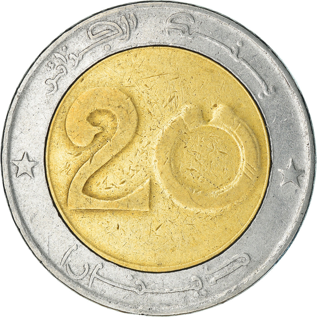 Moneta, Algeria, 20 Dinars, 1999, Algiers, MB+, Bi-metallico, KM:125