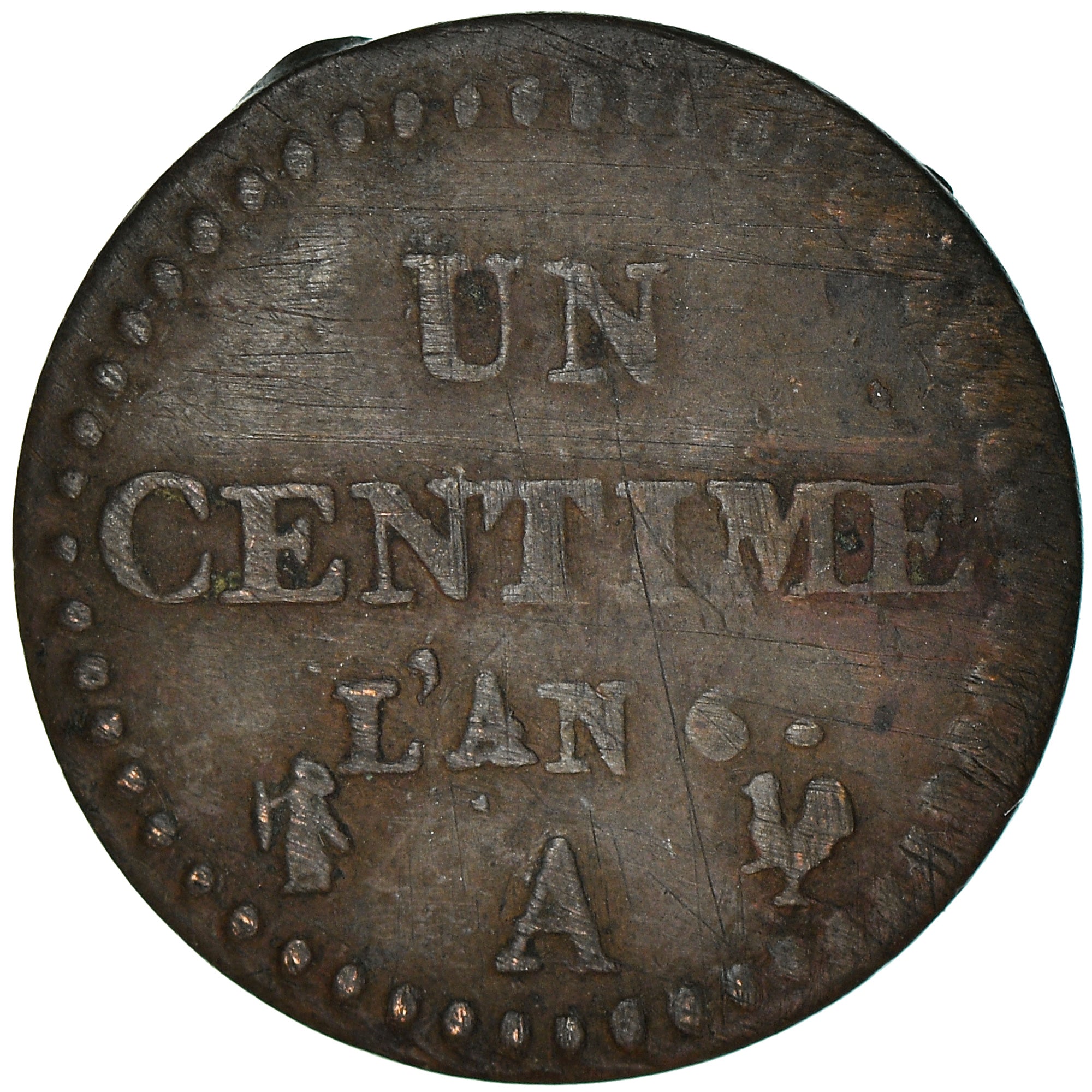 Moneda, Francia, Dupré, Centime, AN 6, Paris, BC+, Bronce, KM:646, Gadoury:76