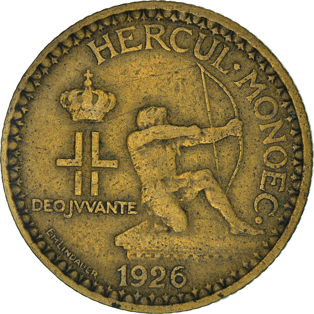 Moeda, Mónaco, Louis II, 2 Francs, 1926, Poissy, EF(40-45), Alumínio-Bronze