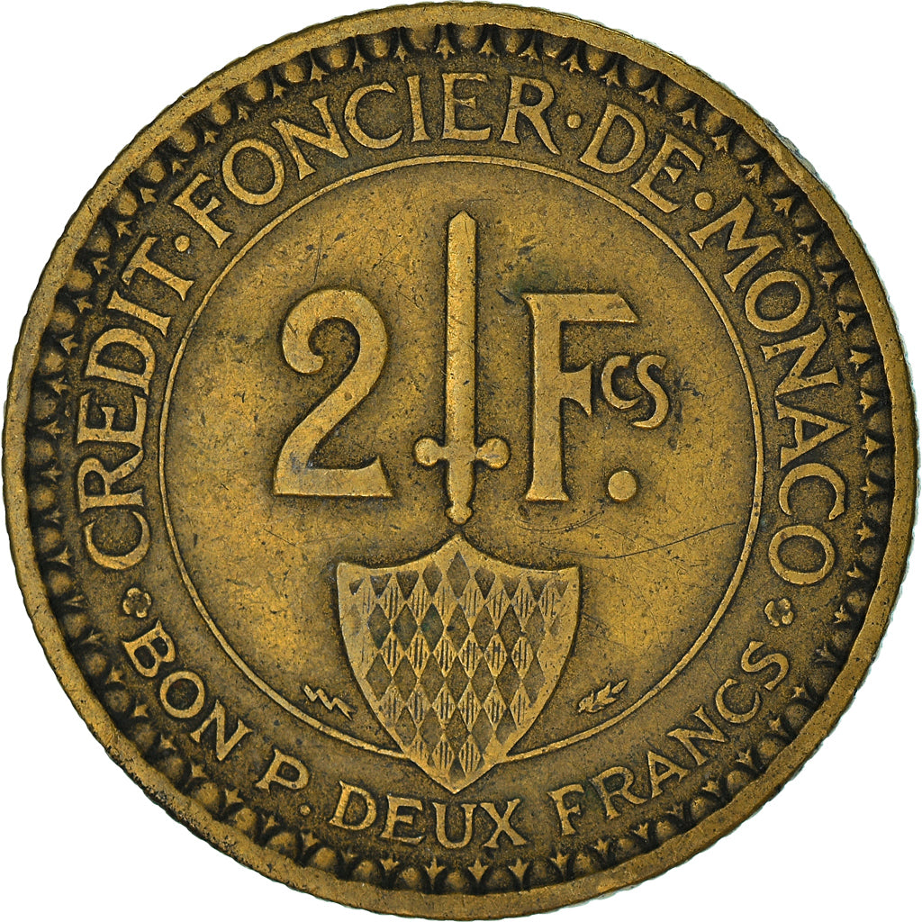 Moeda, Mónaco, Louis II, 2 Francs, 1926, Poissy, EF(40-45), Alumínio-Bronze