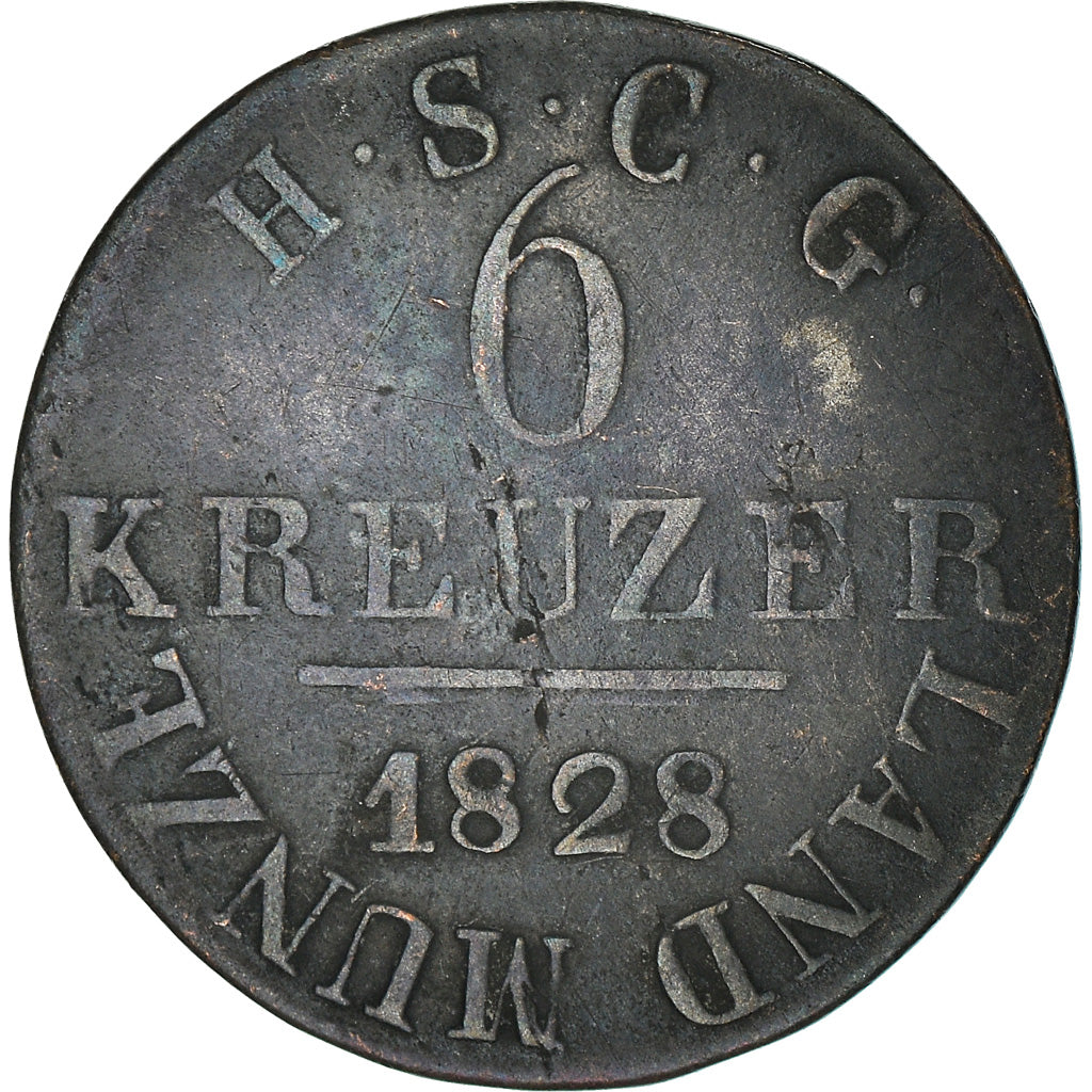 Coin, German States, SAXE-COBURG-GOTHA, Ernst I, 6 Kreuzer, 1828, Gotha and