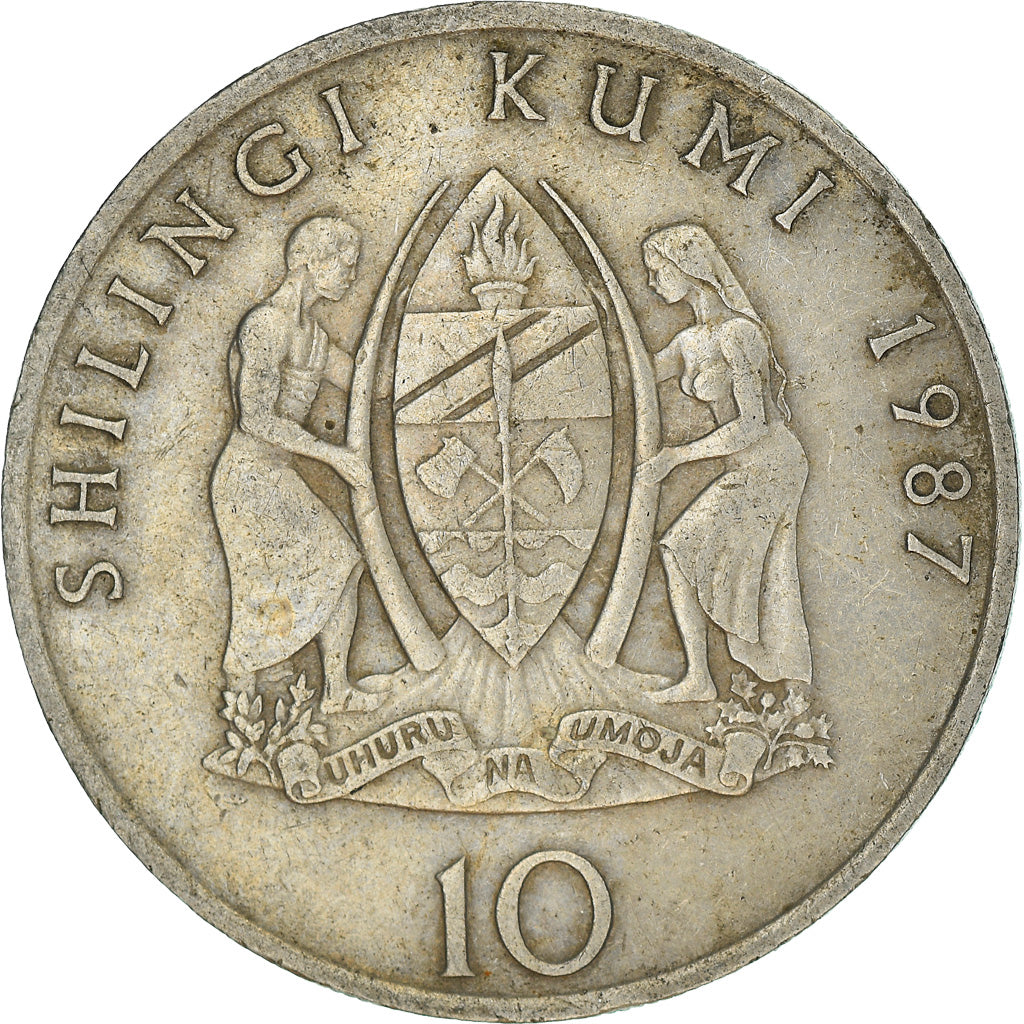Coin, Tanzania, 10 Shilingi, 1987, EF(40-45), Copper-nickel, KM:20