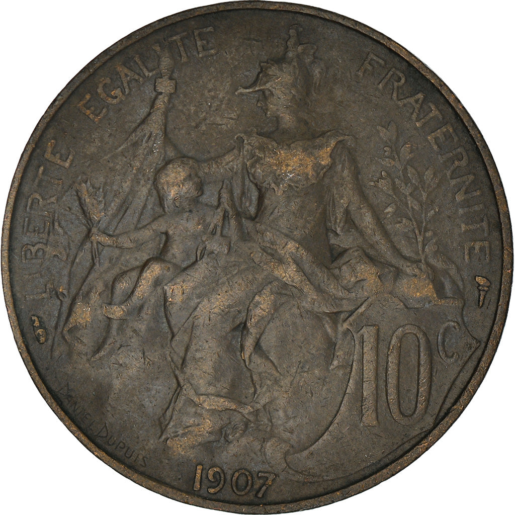 Moneta, Francia, Dupuis, 10 Centimes, 1907, Paris, MB+, Bronzo, KM:843
