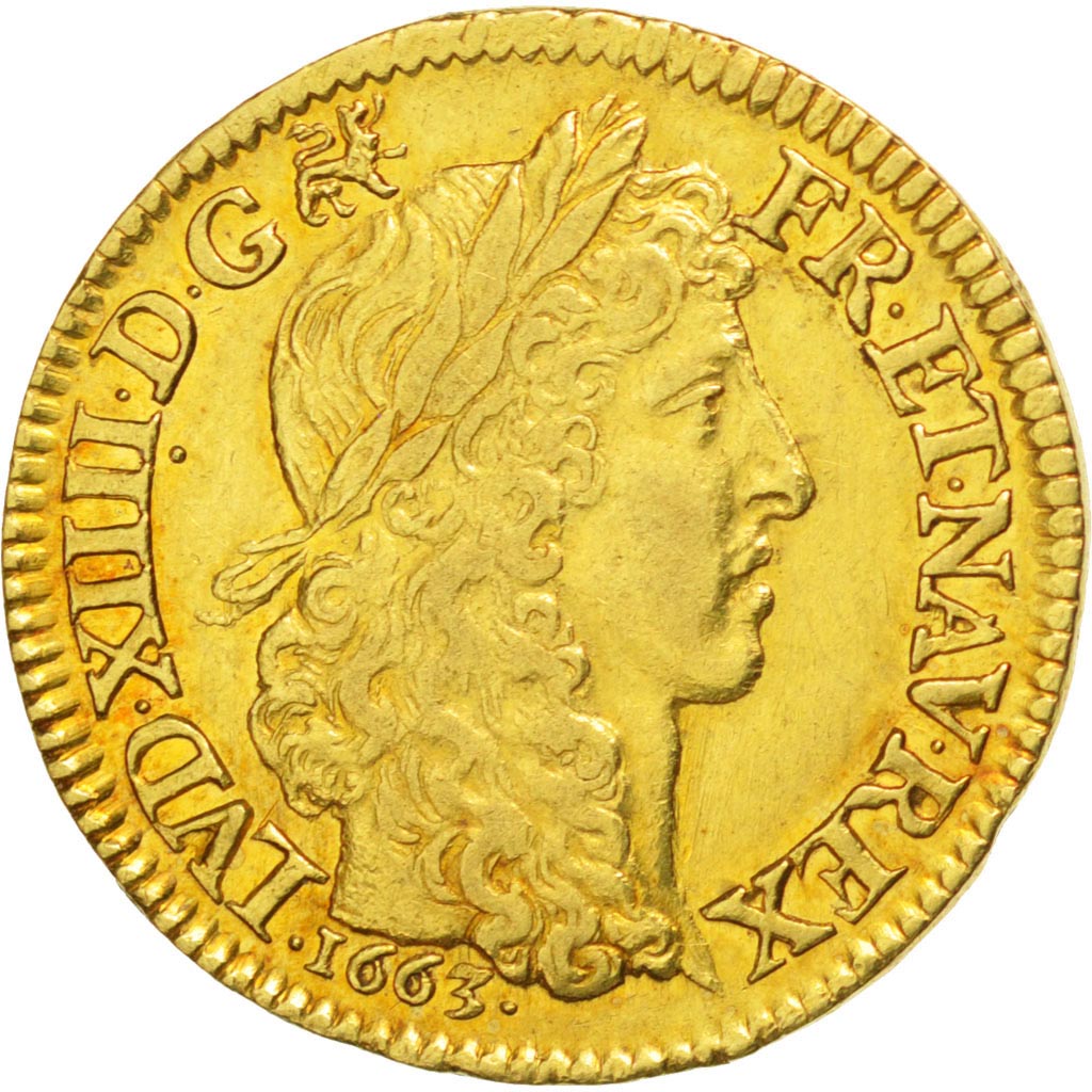 FRANCE, Louis d'or au buste juvénile, tête laurée, Louis D'or, 1663, Paris, KM #