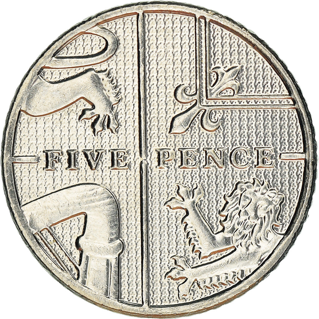 Coin, Great Britain, 5 New Pence, 2015, MS(60-62), Nickel plated steel
