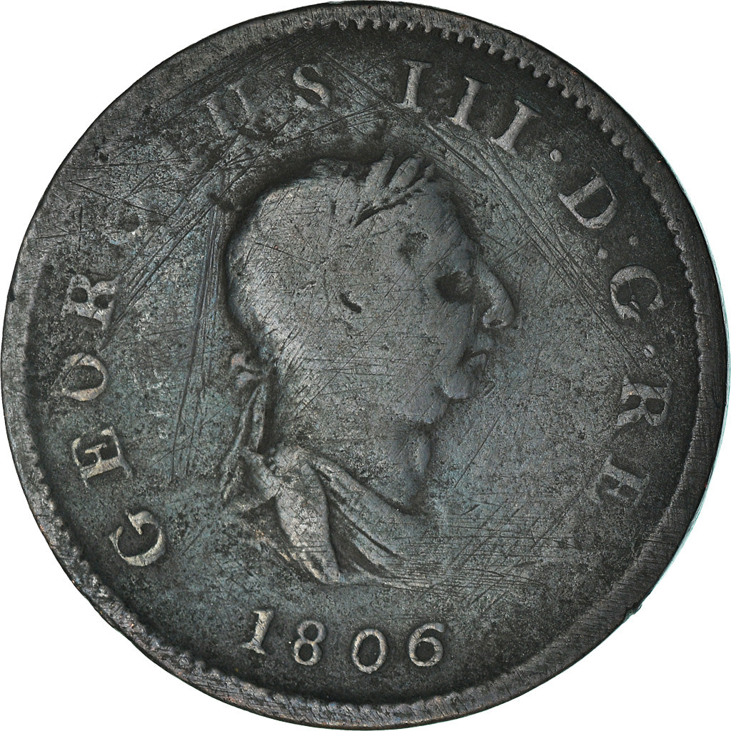 Coin, Great Britain, George III, 1/2 Penny, 1806, VF(20-25), Copper, KM:662