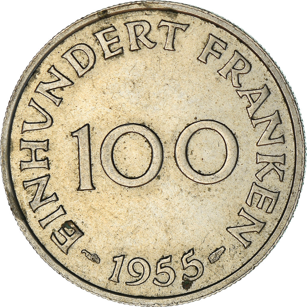 Coin, SAARLAND, 100 Franken, 1955, Paris, AU(50-53), Copper-nickel, KM:4