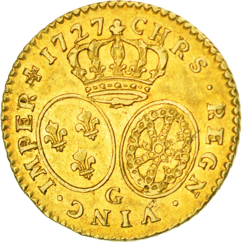 FRANCE, 1/2 Louis d'or aux lunettes, 1/2 Louis D'or, 1727, Poitiers, KM #488.5,.