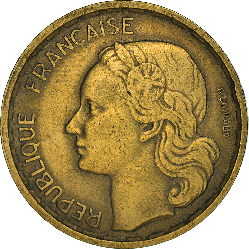 Moeda, França, Guiraud, 20 Francs, 1950, Paris, VF(30-35), Alumínio-Bronze