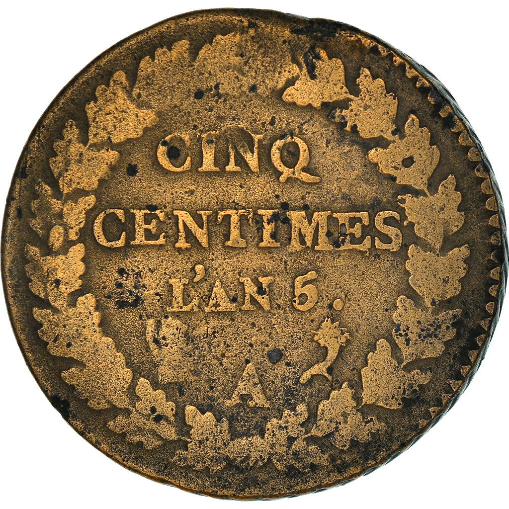 Moneda, Francia, Dupré, 5 Centimes, 1796, Paris, BC, Bronce, KM:640.1
