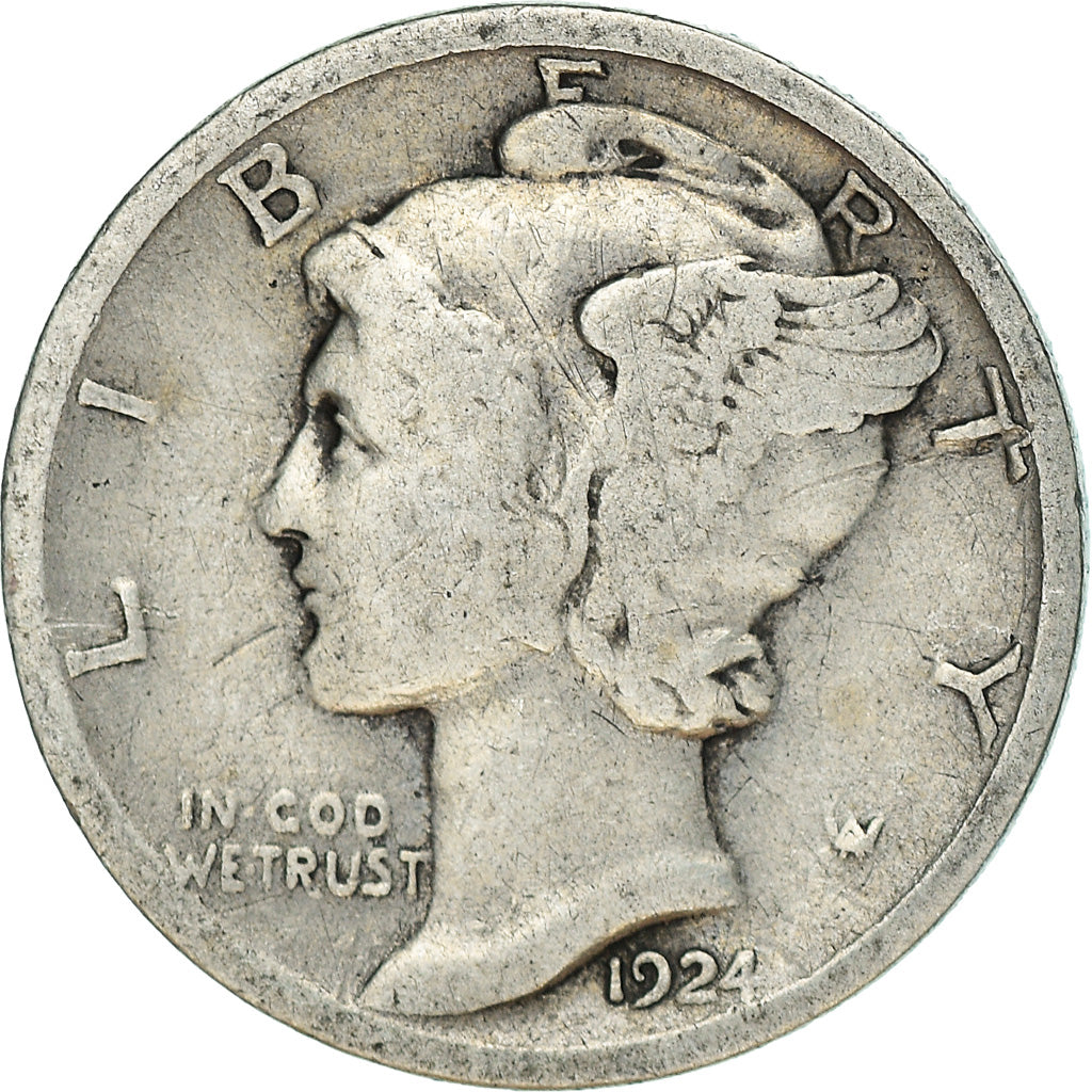 Moneta, USA, Mercury Dime, Dime, 1924, U.S. Mint, Philadelphia, VF(30-35)