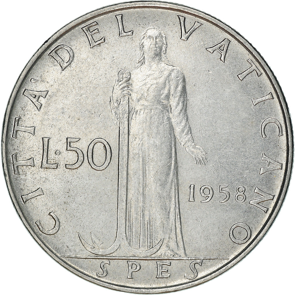 Münze, Vatikanstadt, Pius XII, 50 Lire, 1958, Roma, SS+, Stainless Steel