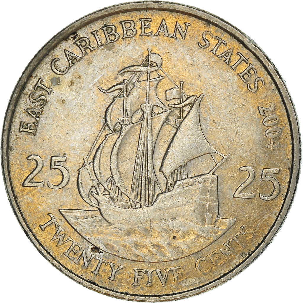 Coin, East Caribbean States, Elizabeth II, 25 Cents, 2004, British Royal Mint