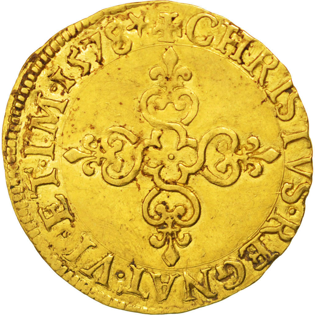 FRANCE, Ecu d'or, 1578, Poitiers, AU(50-53), Gold, Sombart #4932, 3.34