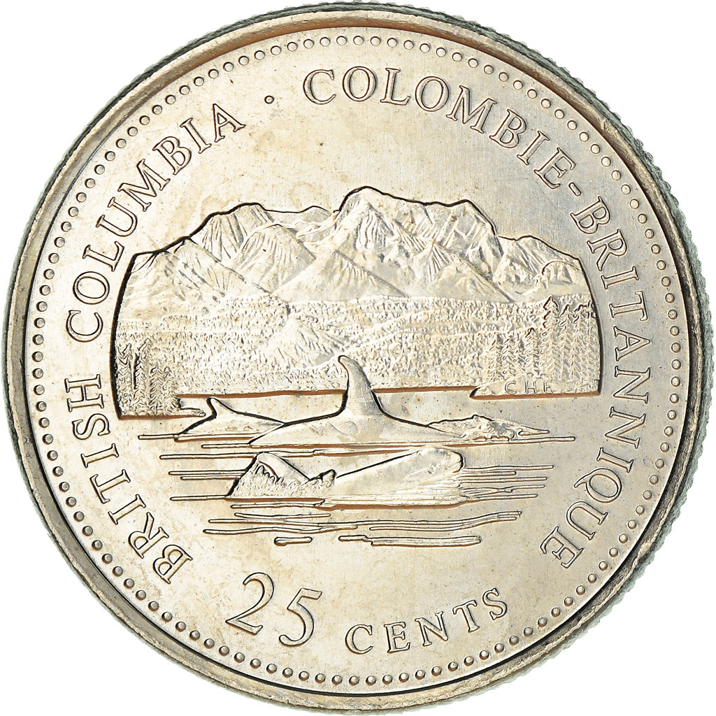 Coin, Canada, Elizabeth II, British Columbia, 25 Cents, 1992, Royal Canadian